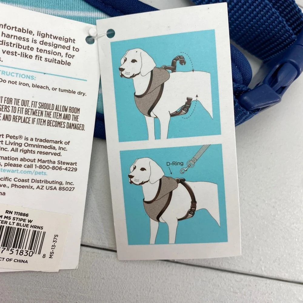 Martha‎ Stewart Pets Hooded Dog Harness Medium Blue Stripe Crab Nautical Puppy